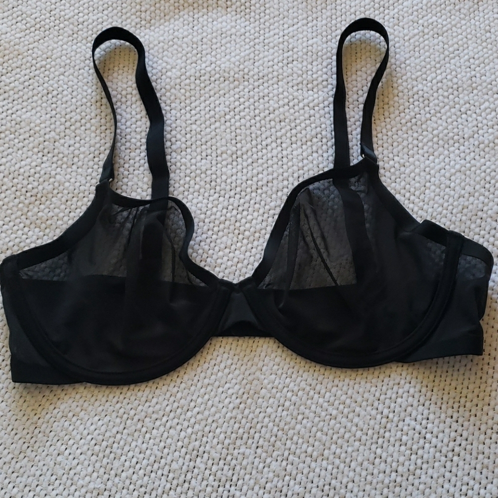 CUUP 36D Black See Through Mesh Plunge Bra